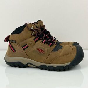 Keen Kids Ridge Flex Mid Brown Leather Waterproof Hiking Boots Size 2.0 Unisex